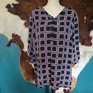 Jones New York Black and White Checkered Blouse
